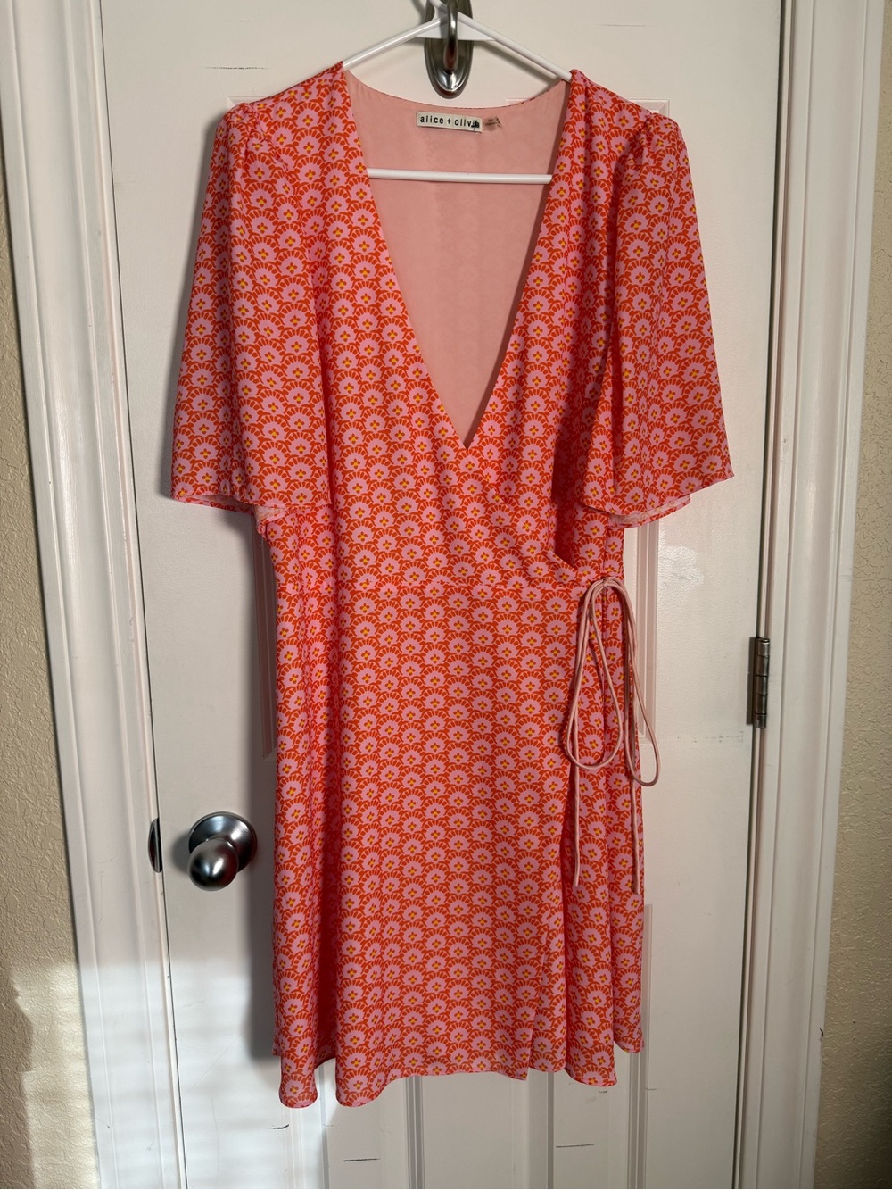 Alice + Olivia Coral-Pink Floral Wrap Mini Dress